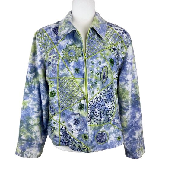 Vintage Anage Jacket Women Extra Large Purple Green Embroidered Zip Up Cotton - Picture 1 of 14